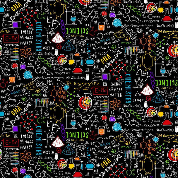 Timeless Treasures Spaced Out Science - Science Equations FUN-CD3979 BLACK | SOLD BY THE HALF-YARD