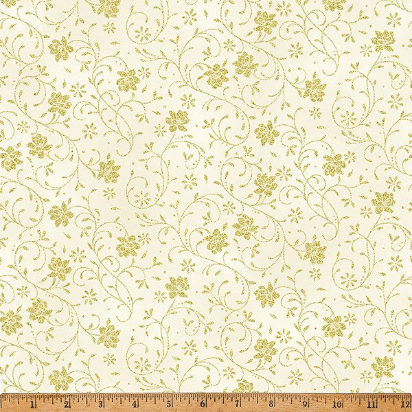 Hoffman Ornament Grove Y7807-20G Natural Gold Floral Vine Scroll Metallic | SOLD BY THE HALF-YARD