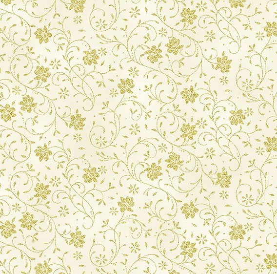 Hoffman Ornament Grove Y7807-20G Natural Gold Floral Vine Scroll Metallic | SOLD BY THE HALF-YARD