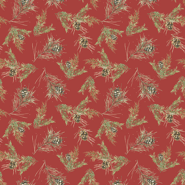 Riley Blake Holiday Spirit by Lisa Audit CD17464 Red Pinecones | SOLD BY THE HALF-YARD