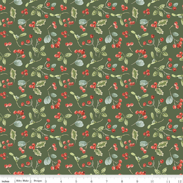 Riley Blake Holiday Spirit by Lisa Audit CD17463 Green Holly Berries | SOLD BY THE HALF-YARD