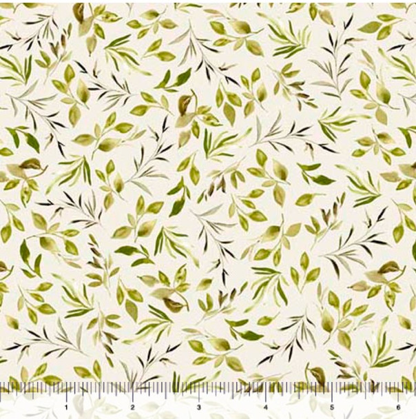 Serendipity by Leah Bisch for QT 32137-H Leaf Sprigs Pale Green | SOLD BY THE HALF-YARD