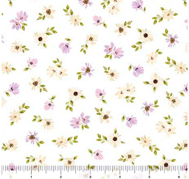 Serendipity by Leah Bisch for QT 32136-Z Floral Toss White | SOLD BY THE HALF-YARD