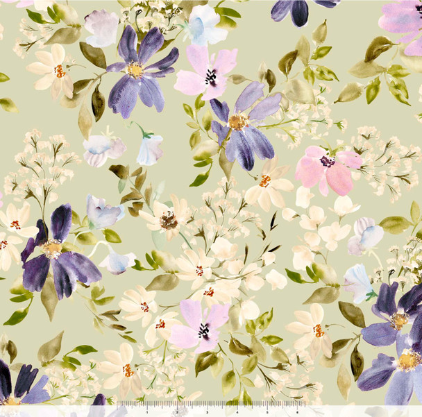 Serendipity by Leah Bisch for QT 32135-H Floral Light Green | SOLD BY THE HALF-YARD