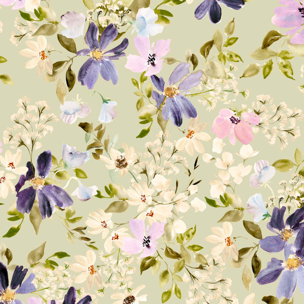 Serendipity by Leah Bisch for QT 32135-H Floral Light Green | SOLD BY THE HALF-YARD