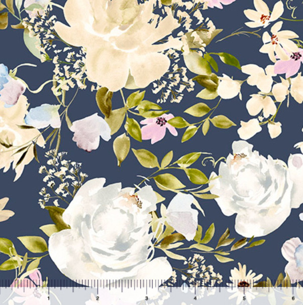Serendipity by Leah Bisch for QT 32134-N Large Floral Navy | SOLD BY THE HALF-YARD