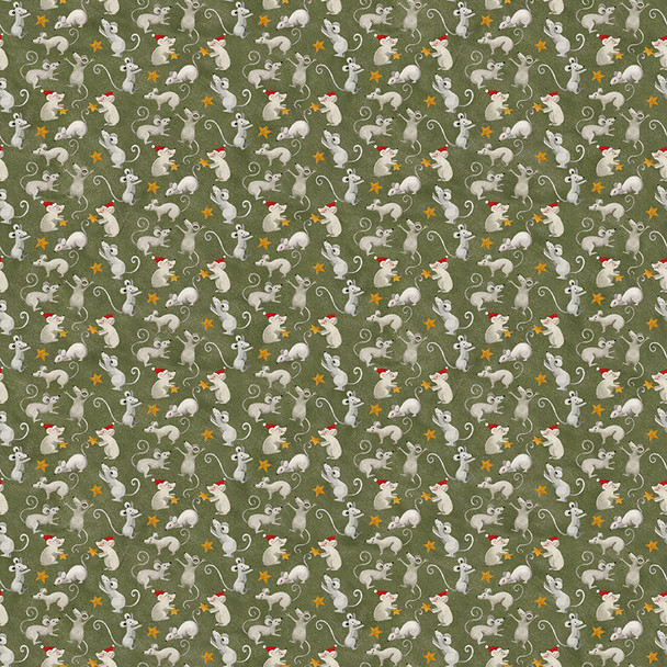 Riley Blake Northern Christmas Mice Red C17833 GREEN | SOLD BY THE HALF-YARD