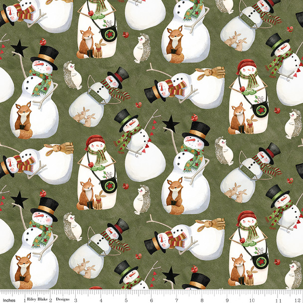 Riley Blake Northern Christmas Snowmen Green C17831 Green | SOLD BY THE HALF-YARD