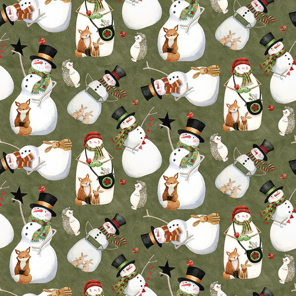 Riley Blake Northern Christmas Snowmen Green C17831 Green | SOLD BY THE HALF-YARD