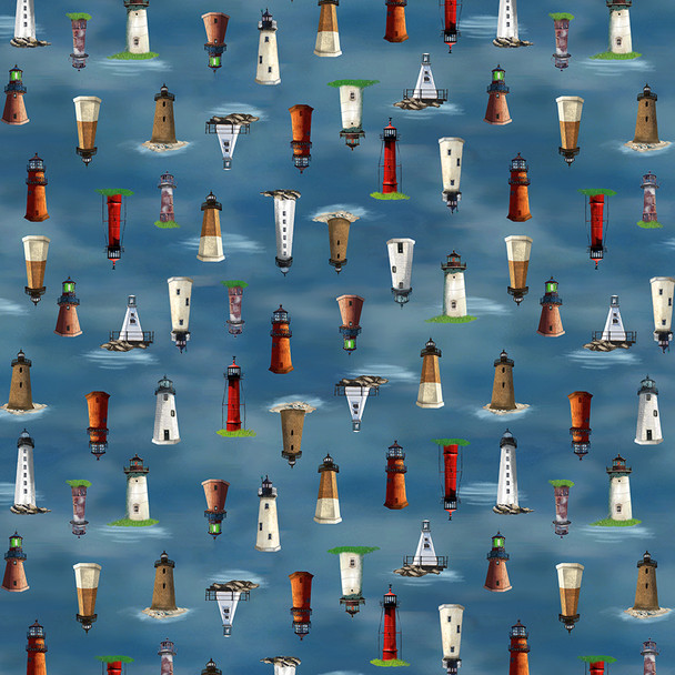 2026 All New England Shop Hop Fabric 55482D-4 Lighthouses | SOLD BY THE HALF-YARD
