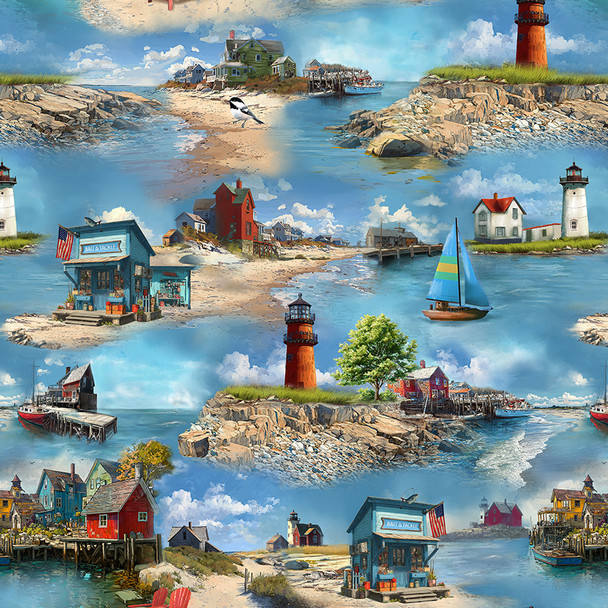 2026 All New England Shop Hop Fabric 55481D-3 Coastal Towns New England | SOLD BY THE HALF-YARD