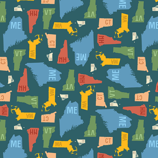 2026 All New England Shop Hop Fabric 55480D-1 New England States | SOLD BY THE HALF-YARD
