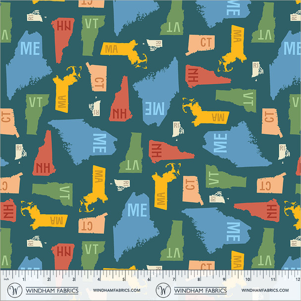 2026 All New England Shop Hop Fabric 55480D-1 New England States | SOLD BY THE HALF-YARD