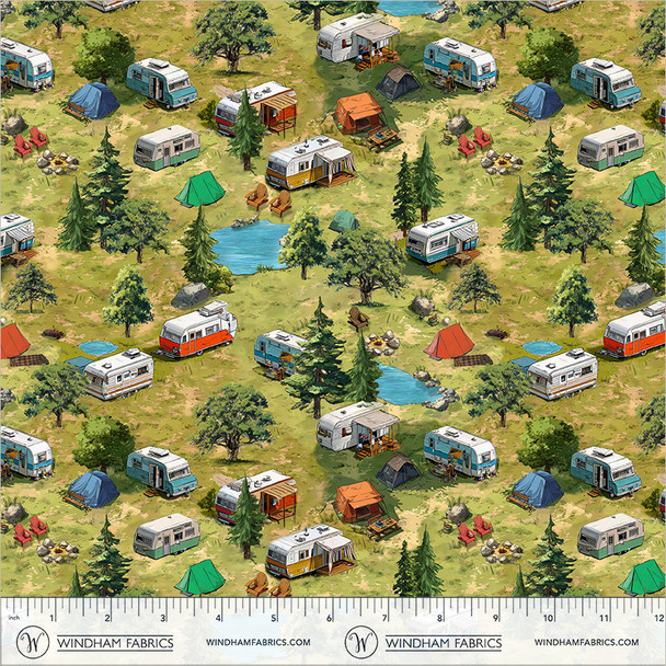 2026 All New England Shop Hop Fabric 55478D-2 Campground Spring Green | SOLD BY THE HALF-YARD