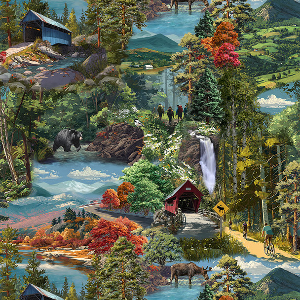 2026 All New England Shop Hop Fabric 55477D-1 Forests and Mountains New England | SOLD BY THE HALF-YARD