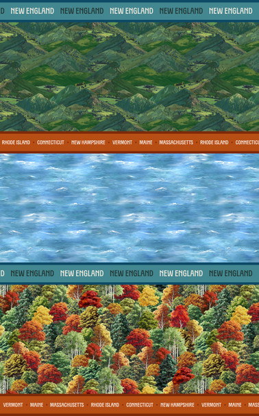 2026 All New England Shop Hop Fabric 55476D-1 Land and Sea New England with State Names | SOLD BY THE HALF-YARD