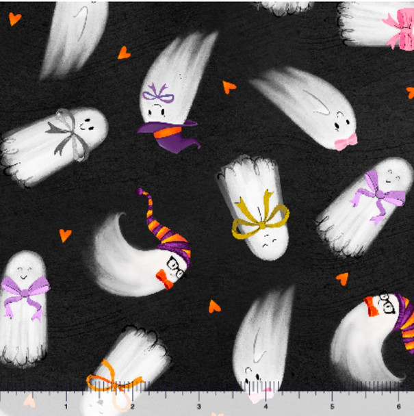 QT Fabrics Ghost Tales 31928-J Ghost Toss Halloween Black | SOLD BY THE HALF-YARD