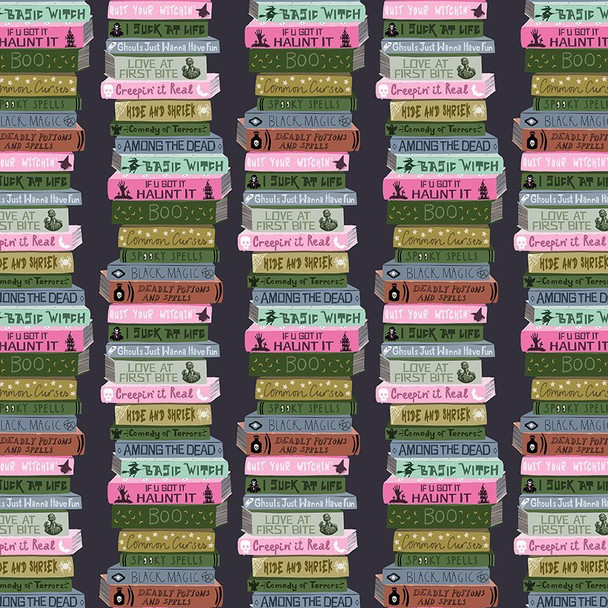 Love at First Bite by Dear Stella D3484 Raven Trick or Read Spooky Books | SOLD BY THE HALF-YARD