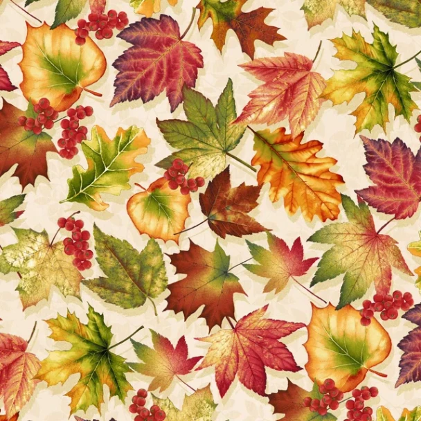 Henry Glass - Oak and Berries Digital 3652-33 Fall Leaf Toss | SOLD BY THE HALF-YARD