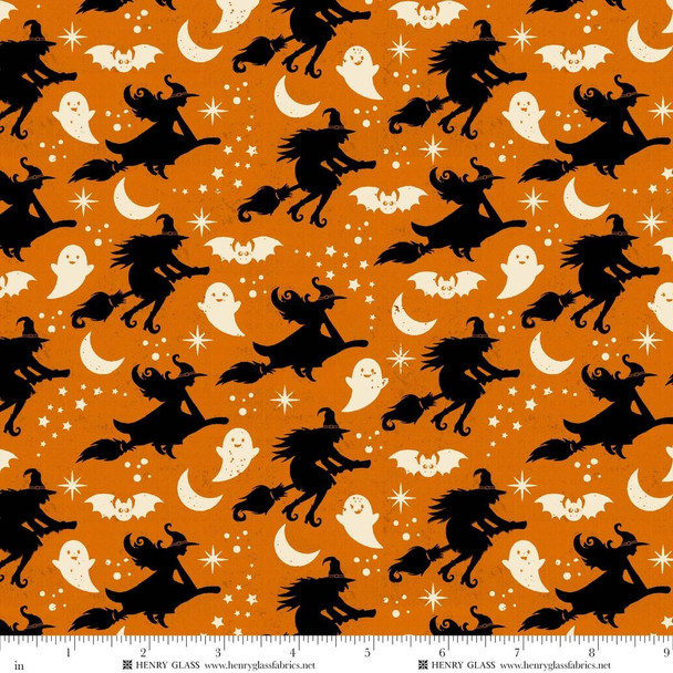 Henry Glass - Mr Moon 2606-33 Vintage-Style Witch Bats Ghosts | SOLD BY THE HALF-YARD
