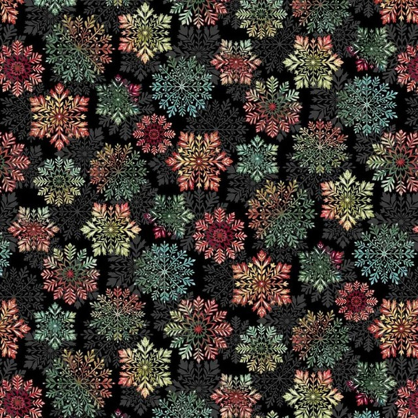 Sweet Christmas Memories Digital by Henry Glass 3626-99 Snowflake Toss Black | SOLD BY THE HALF-YARD