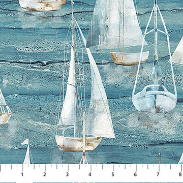 Northcott Smooth Sailing by Deborah Edwards DP28908-44 Lg Sail Boats Md Blue Multi | SOLD BY THE HALF-YARD