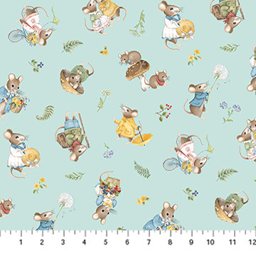 Northcott Country Mouse DP29007-42 Toss Mice Blue Multi | SOLD BY THE HALF-YARD