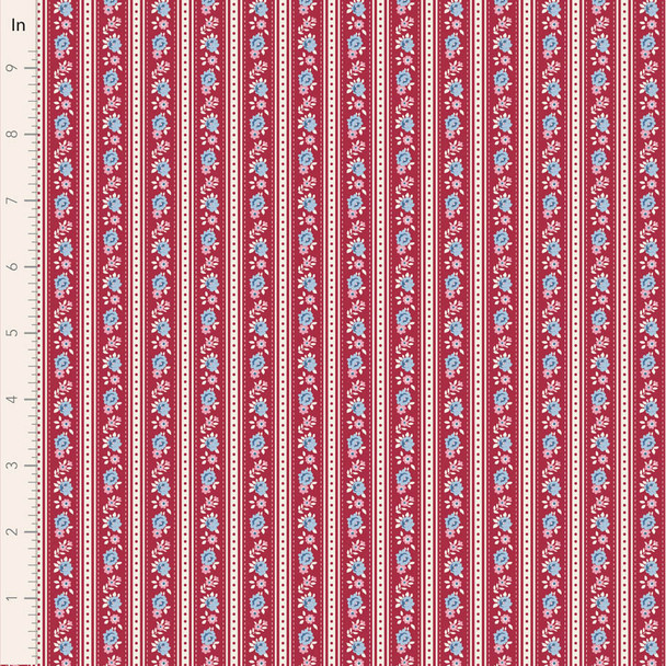 Tilda Village Life 100693 Agnes Burgundy Floral Stripe | SOLD BY THE HALF-YARD