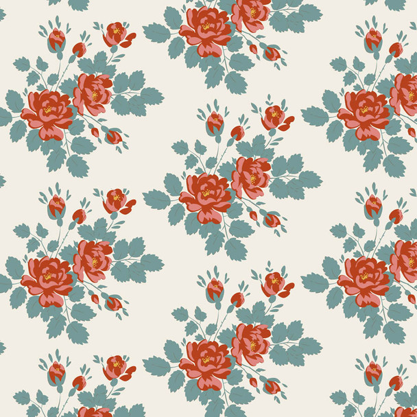 Tilda Village Life 100688 Myrtle Teal Rust Roses | SOLD BY THE HALF-YARD
