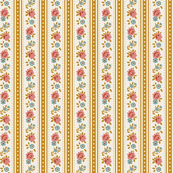 Tilda Village Life 100683 Agnes Ochre Striped Floral | SOLD BY THE HALF-YARD