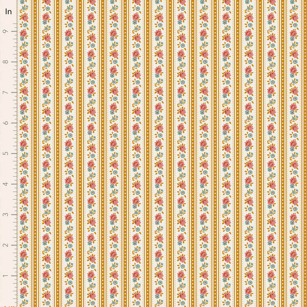Tilda Village Life 100683 Agnes Ochre Striped Floral | SOLD BY THE HALF-YARD