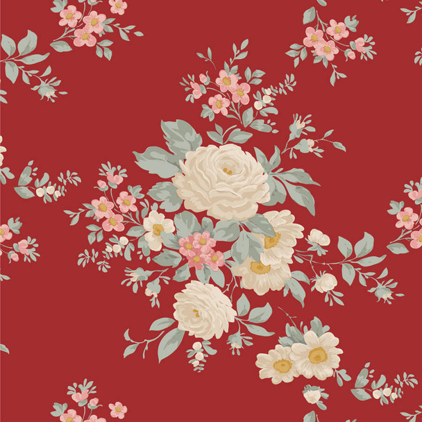 Pre-Order Tilda Merry Little Christmas Carol Burgundy Floral 100622 | SOLD BY THE HALF-YARD
