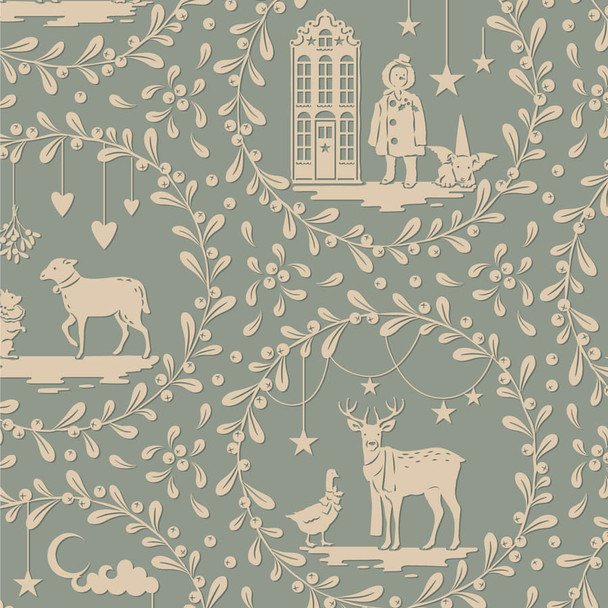 Pre-Order Tilda Merry Little Christmas Paperscenes Duckegg 100629 | SOLD BY THE HALF-YARD