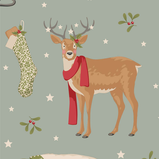 Pre-Order Tilda Merry Little Christmas Winterfriends Duckegg 100630 | SOLD BY THE HALF-YARD