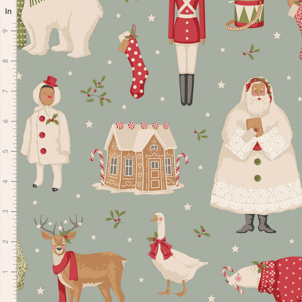 Pre-Order Tilda Merry Little Christmas Winterfriends Duckegg 100630 | SOLD BY THE HALF-YARD