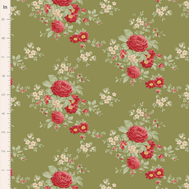 Pre-Order Tilda Merry Little Christmas Carol Floral Moss 100632 | SOLD BY THE HALF-YARD