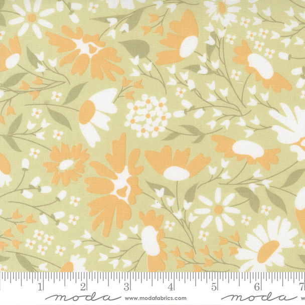 Moda Buttercup and Slate | 29151 15 Sprig Blooms Floral| Per Half Yard