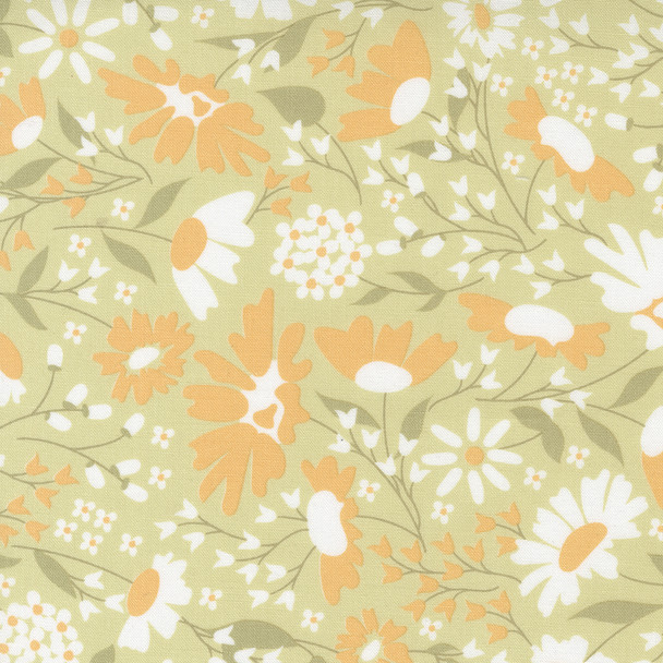 Moda Buttercup and Slate | 29151 15 Sprig Blooms Floral| Per Half Yard