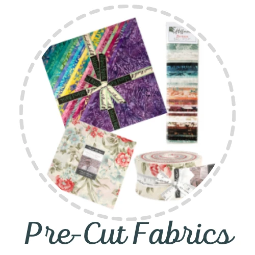shop for pre-cut fabrics like layer cakes, jelly rolls, charm packs, fabric strips