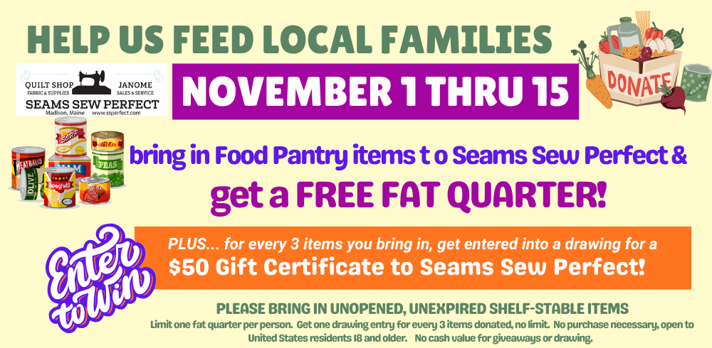 Food Pantry Drive at Seams Sew Perfect  to benefit the People Who Care Food Cupboard