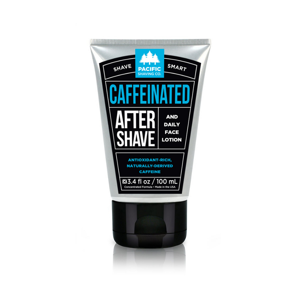 Put caffeine on your mug, not in Caffeinated aftershave moisturizer Pacific Shaving Company