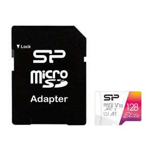 SP128GBSTXBV1V20SP, 128GB microSDXC Elite Class 10 UHS-1 (U1) R/W up to 100/30 MB/s, w/ adapter