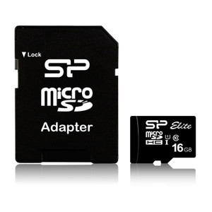SP016GBSTHBU1V10SP, 16GB microSDHC Elite Class 10 UHS-1 (U1) R/W up to 85/10 MB/s, w/ adapter