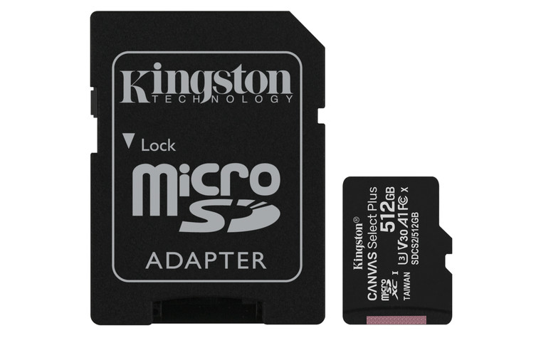 SDCS2/512GB, 512GB microSDXC Canvas Select Plus 100R A1 C10 Card + Adapter