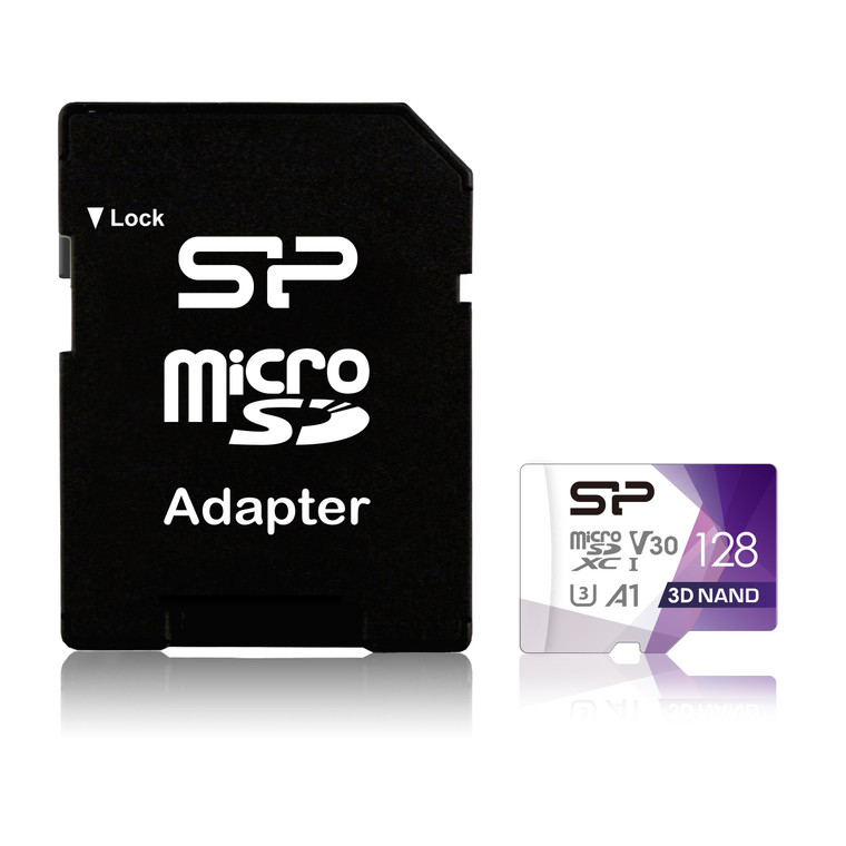 SP128GBSTXDU3V20AB, 128GB microSDXC Superior Pro V30 Class 10 UHS-1 (U3) R/W up to 100/80 MB/s, w/ adapter