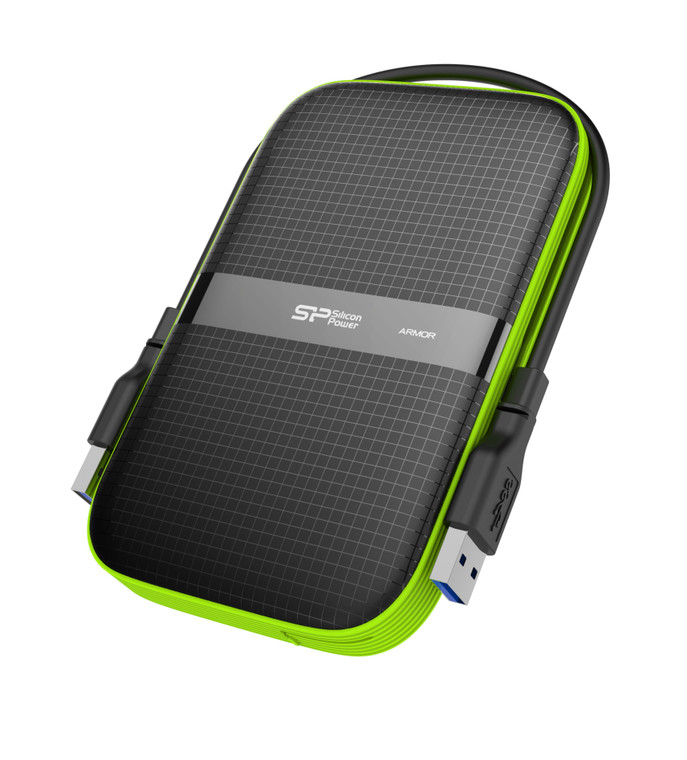 SP010TBPHDA60S3K, 1TB Silicon Power Armor A60 - Portable HD - Black/Green, Shockproof MIL-STD 810G Method 516.6 Procedure IV, Wa