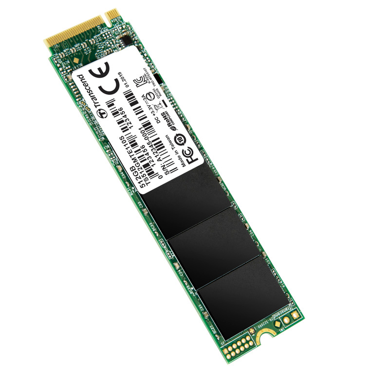 TS512GMTE110S, 512GB, M.2 2280, PCIe Gen3x4, NVMe, 3D TLC, DRAM-less