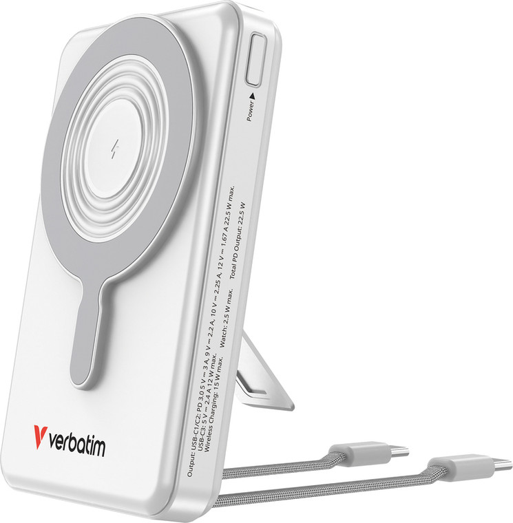32273, PowerBank Magnetic Wireless 10000 mAh C+C Display Silver