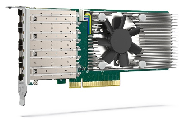 QXG-10G4SF-BCM, Quad-port SFP+ 10GbE network expansion card low-profile formfactor PCIe 4.0 x8 Broadcom 57502