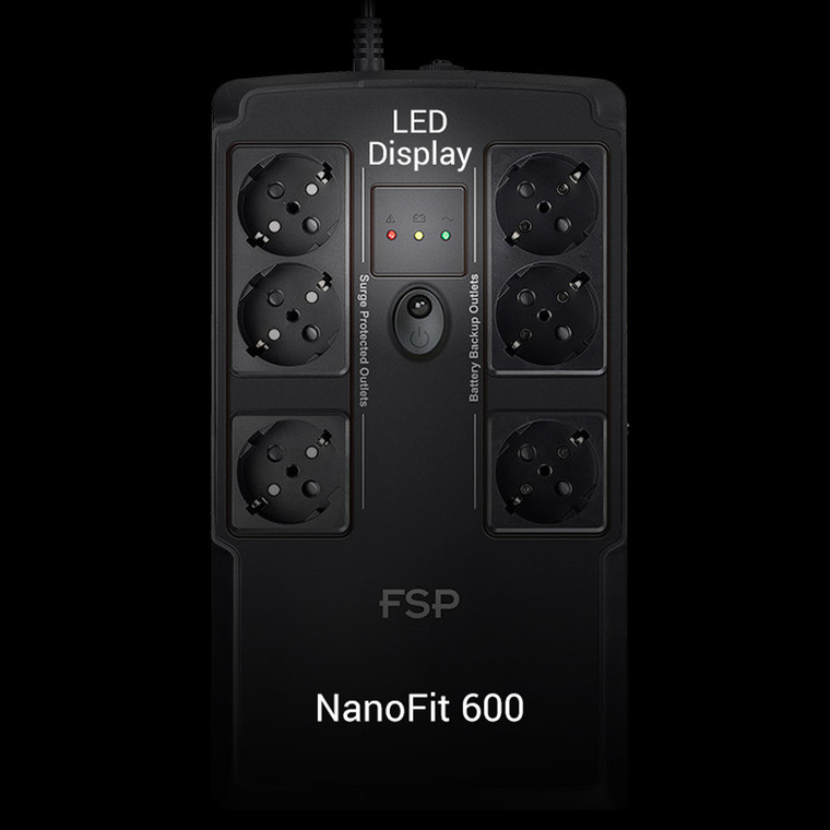 NanoFit 600, 600VA/360W, with USB power, LED, Input/Voltage Range 180-270VAC, Input Frequenz 60/50 HZ, 1x12V/4.5AH, 6xSCHUKO